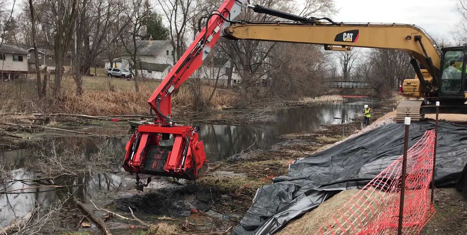 An image of dredging at the Portage Canal in March 2021.