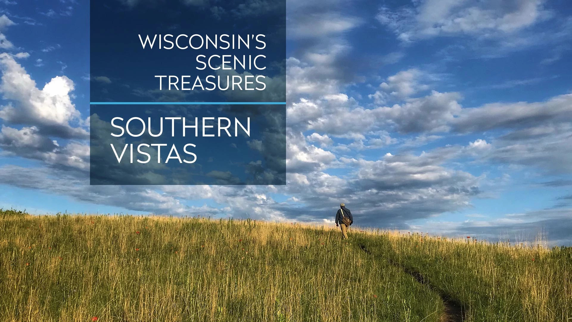 Photo of scenic view of a hill at a state natural area with text "Wisconsin's Scenic Treasures: Southern Vistas."