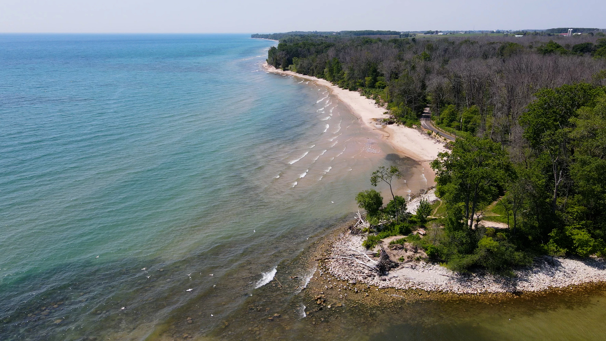 Aerial view of Lake Michigan shoreline at Harrington Beach State Park