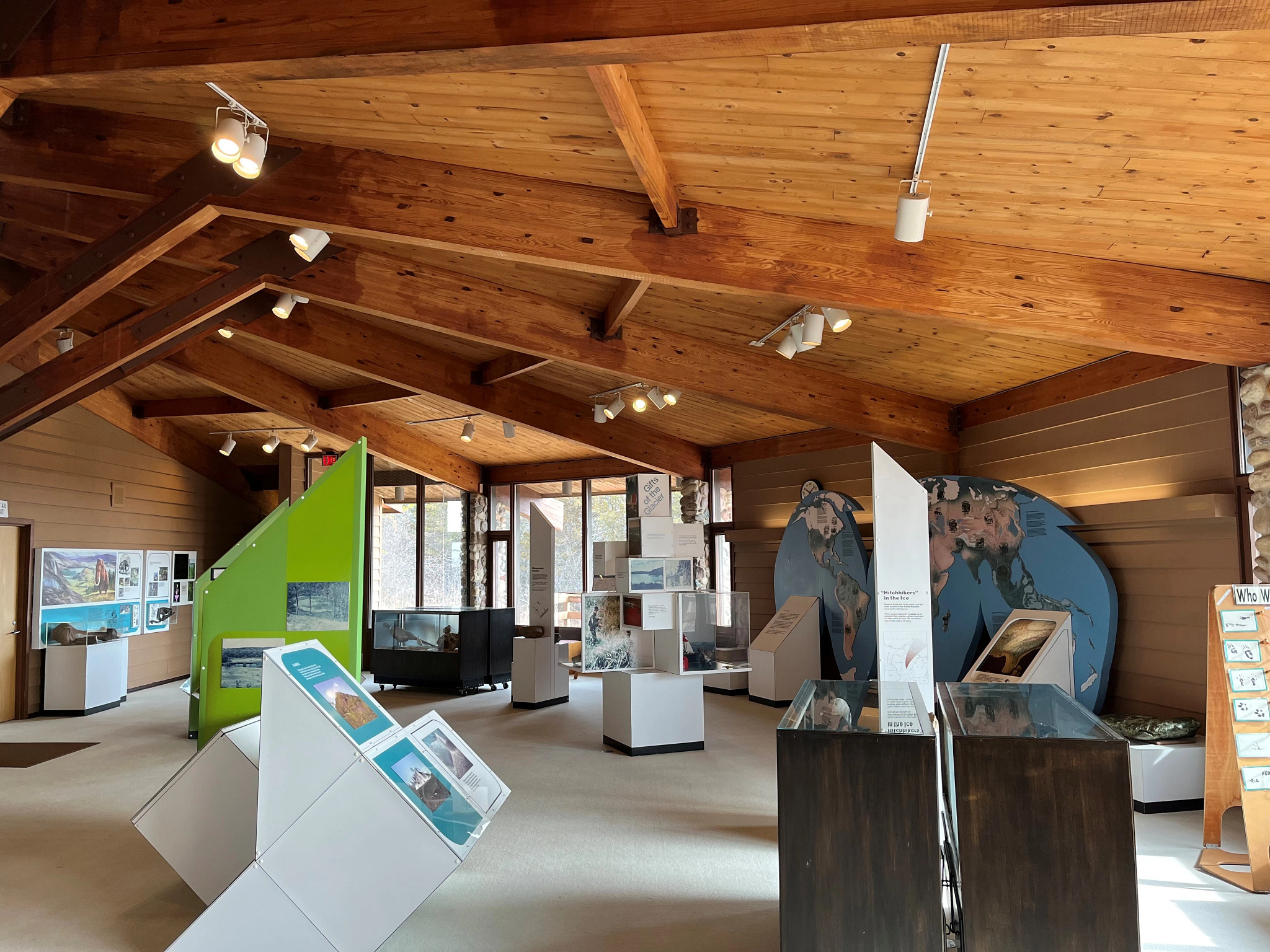 interior of the ice age center with displays on glacial geography.
