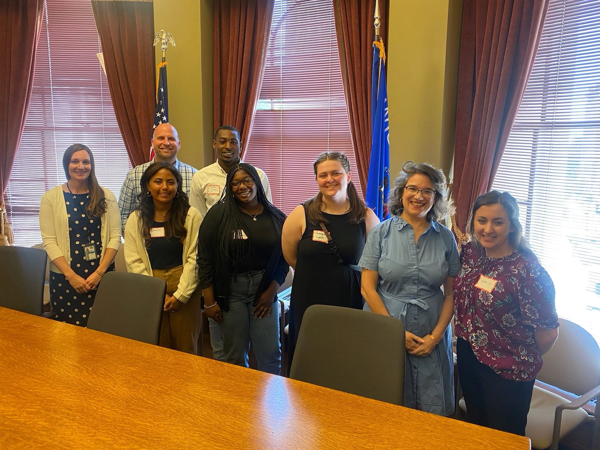 Interns and advisors gather together in Senator Melissa Agard's office