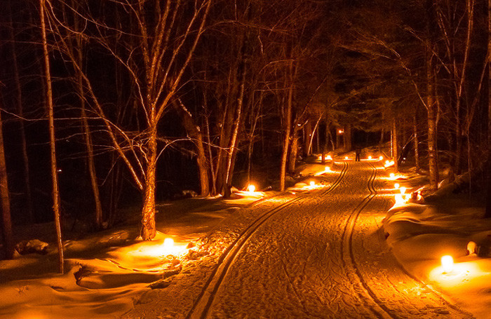 Winter Ski Trail lit by candlelight
