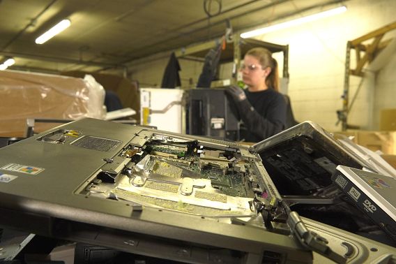 old laptops piled up for e-cycling