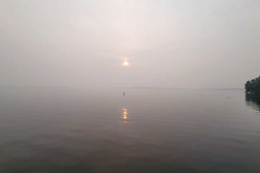hazy view of Lake Monona in Madison, Wisconsin