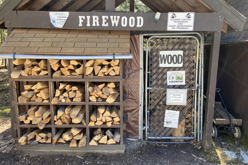 The firewood shed at Potawatomi State Park, full of bundles of firewood for campers to purchase.