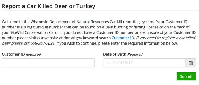 Car-killed wildlife registration