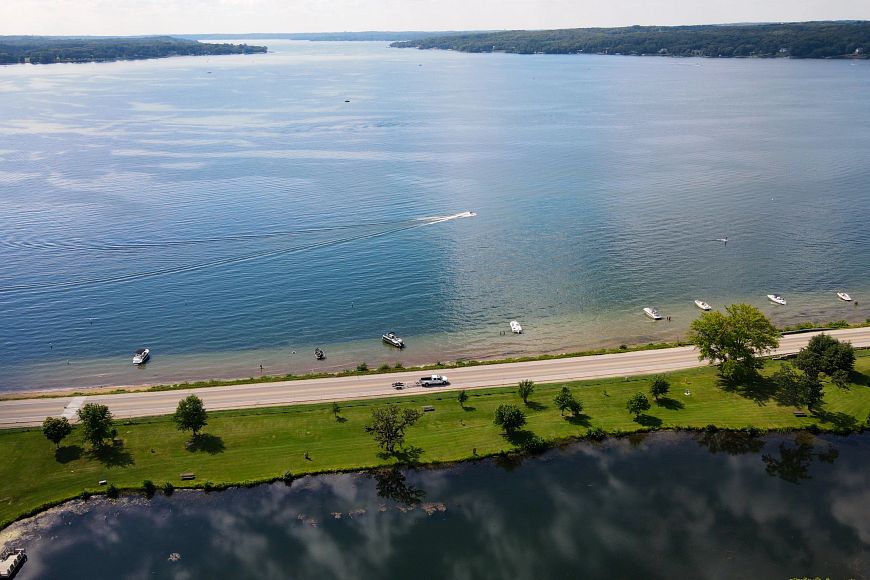 aerial view of two bodies of water separated by land at Big Foot Beach State Park