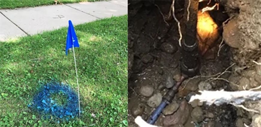 side-by-side images of marking and digging up lead service lines