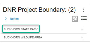 Screen shot of the Results List in the Property Planning Viewer