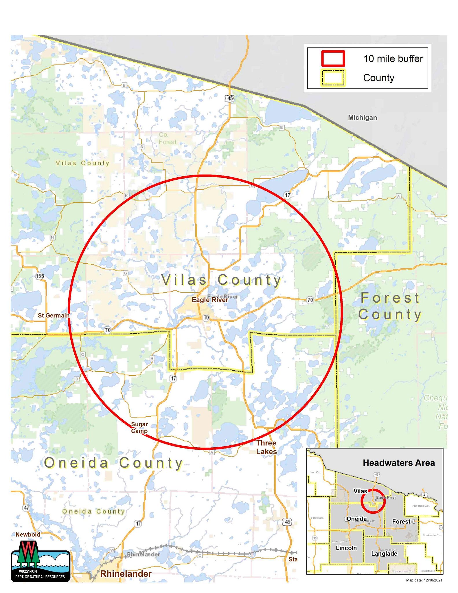 An image of a map of Wisconsin pinpointing a location of a Chronic Wasting Disease (CWD) location. 