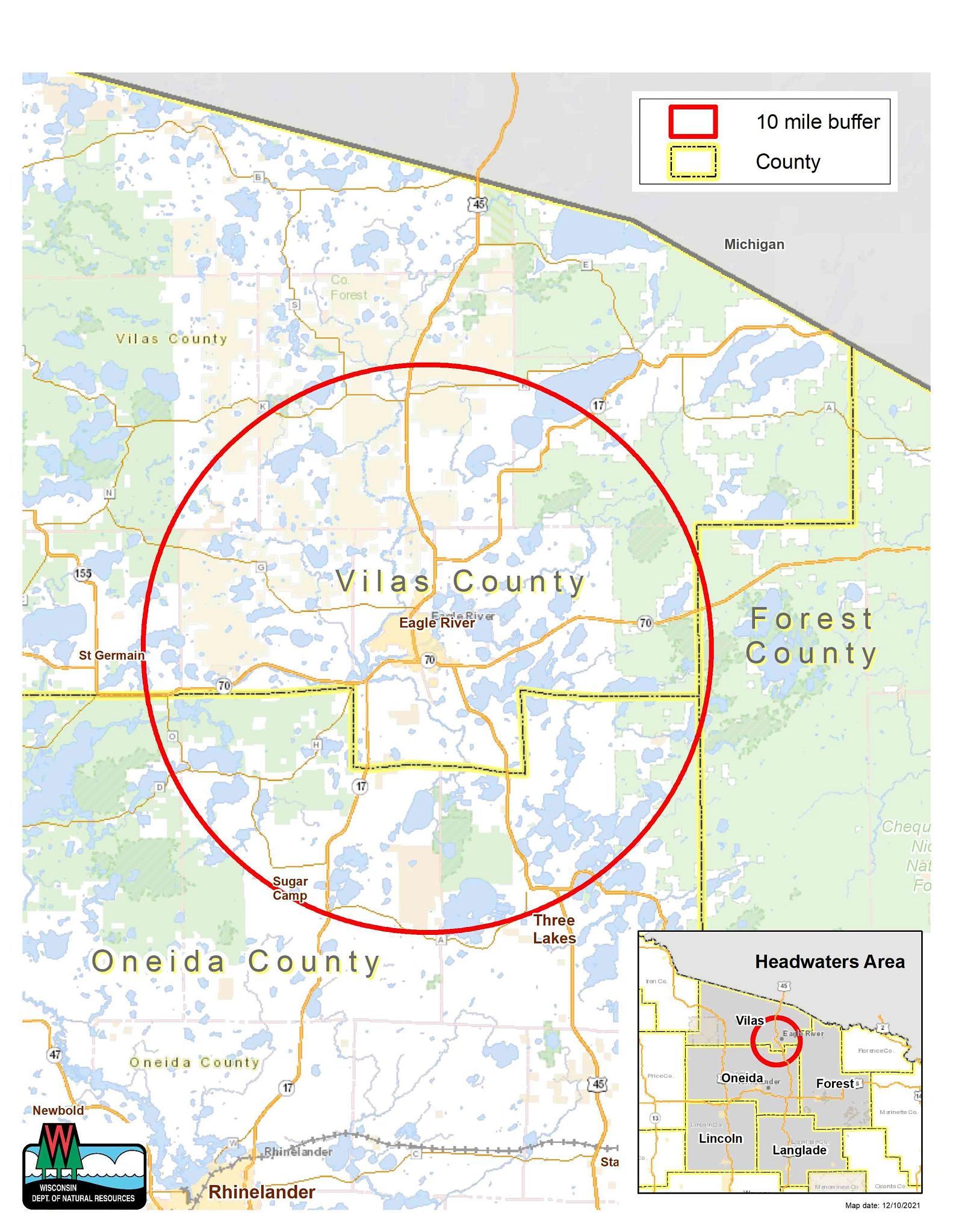 An image of a map of Wisconsin pinpointing a location of a Chronic Wasting Disease (CWD) location.