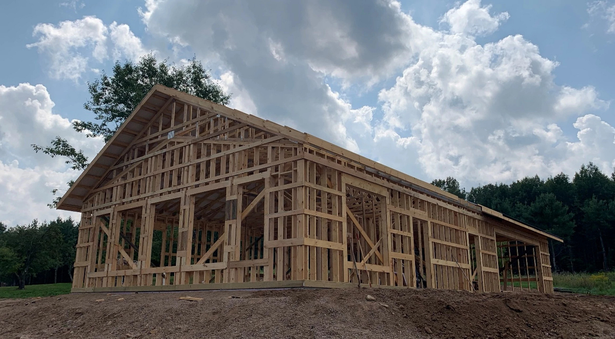 A large timber framed house.