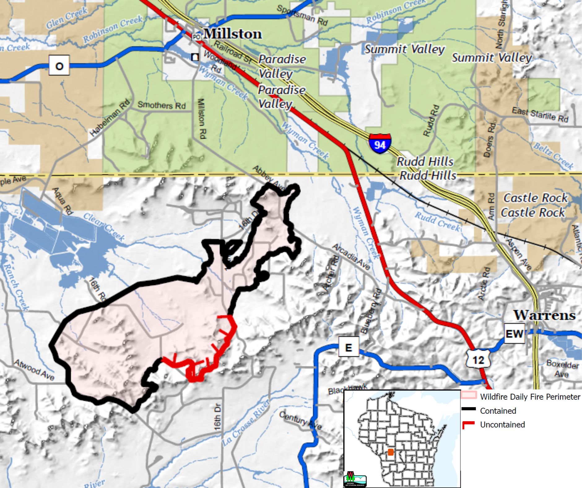 map of the arcadia fire at 12:30 p.m. on April 14, 2023