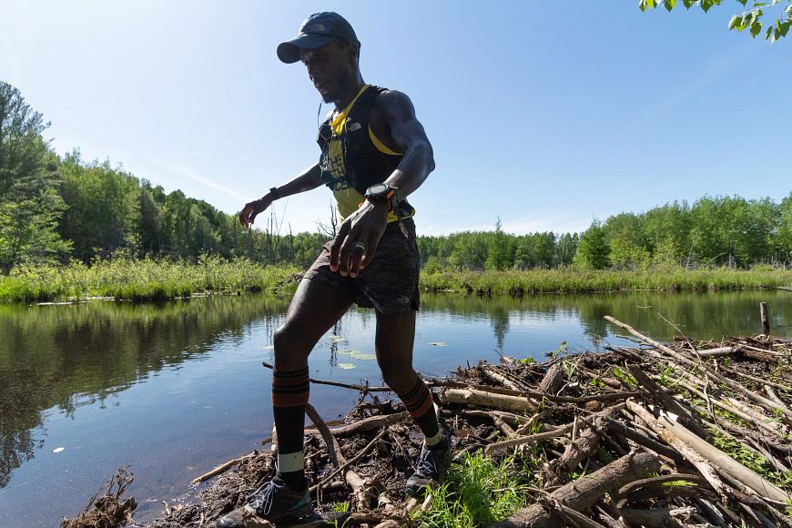 runner Coree Woltering navigates a section of Ice Age Trail