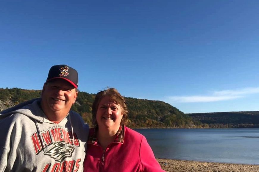 couple by lake at Devil's Lake State Park