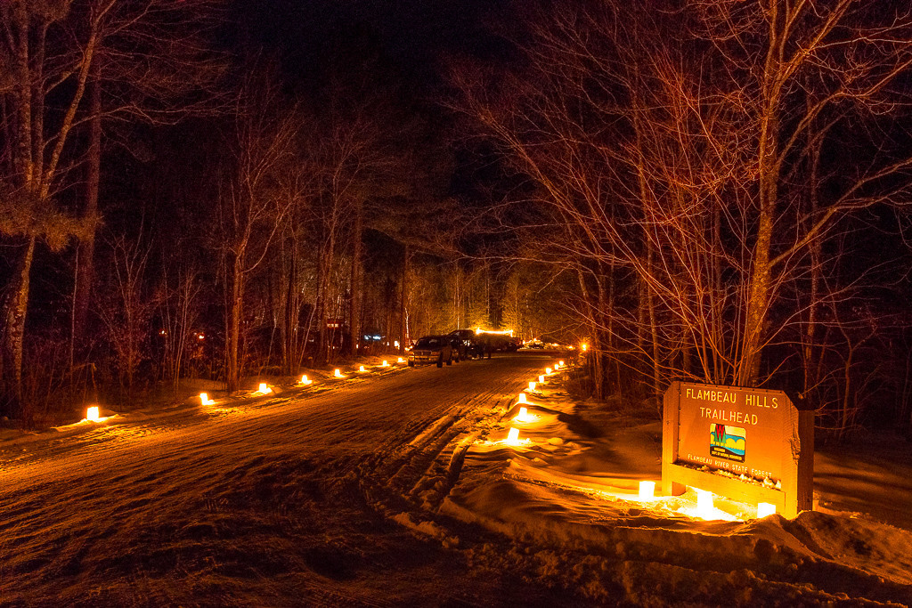 candlelit path at flambeau river state forest 